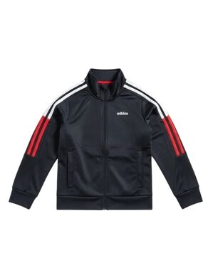 Kids Adidas Black Track Jacket with Red & White Stripe Accents